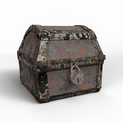 Closed Chest with Lock on White Background. 3D Illustration. File with Clipping Path.