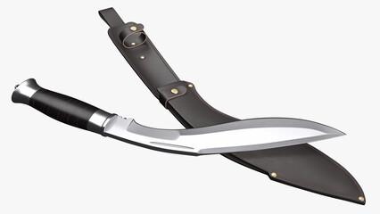 Modern Kukri knife with a leather scabbard. 3D rendering