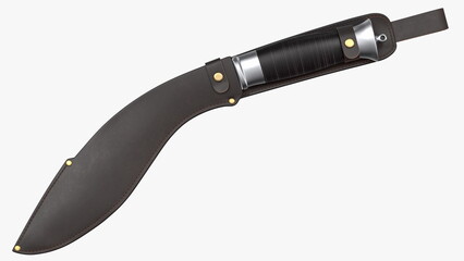 Modern Kukri knife with a leather scabbard. 3D rendering