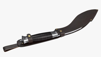 Modern Kukri knife with a leather scabbard. 3D rendering