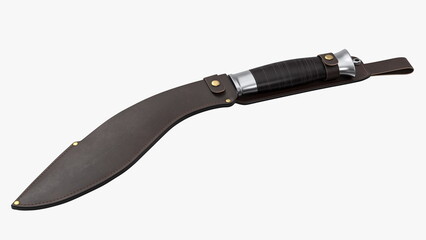 Modern Kukri knife with a leather scabbard. 3D rendering