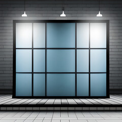 Abstract Blue 3D Interior Wall with Corner Window, Ideal Background for Showroom Display and Product Presentation, generative ai