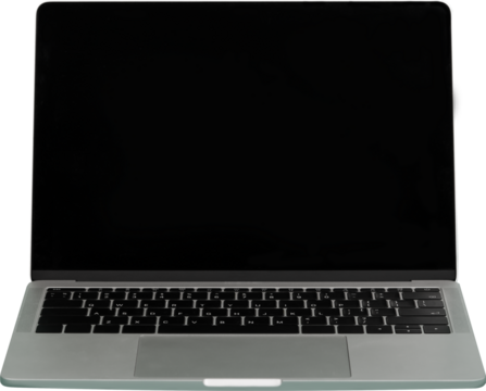 Cutout of laptop computer isolated transparent with white screen