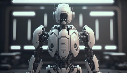 Fototapeta premium AI Robot Balancing Progress and Responsibility created by generative AI