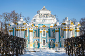The old Hermitage Pavilion building on a winter day. Tsarskoye Selo (Pushkin), Russia