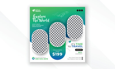 Explore the world modern creative travel social media post web banner square flyer design template
