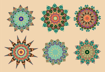 A set of decorative flowers, stars. Vector file for designs.