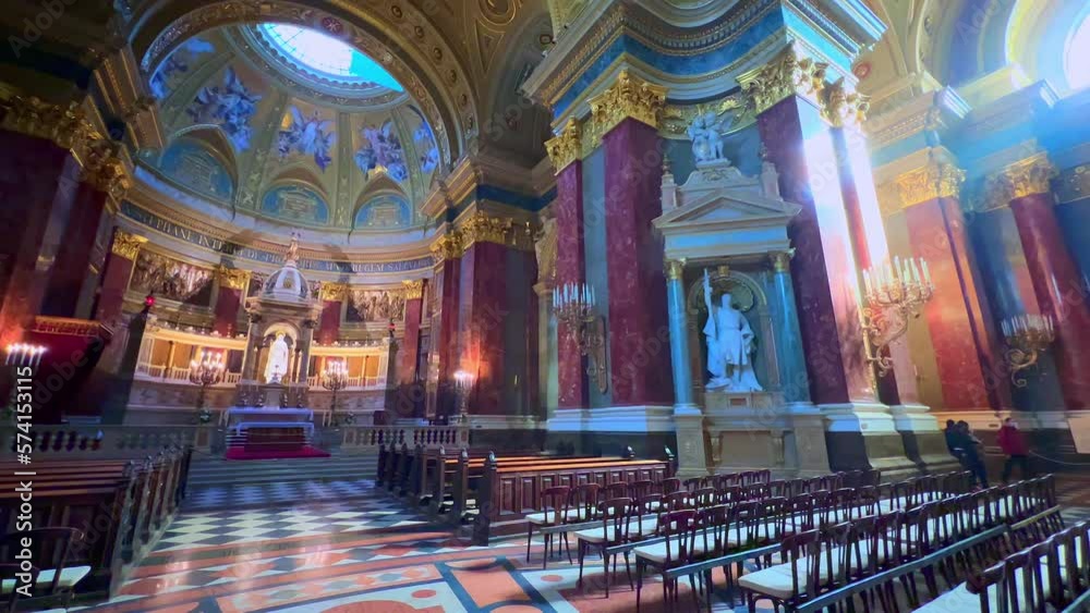 Sticker Panoramic prayer hall of St Stephen's Basilica, Budapest, Hungary