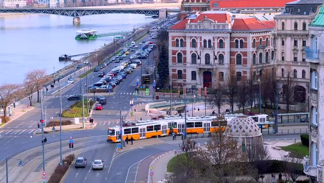 Traffic on St Gellert Square, Budapest, Hungary