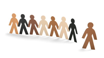 Paper Man Standing out of the Circle of People