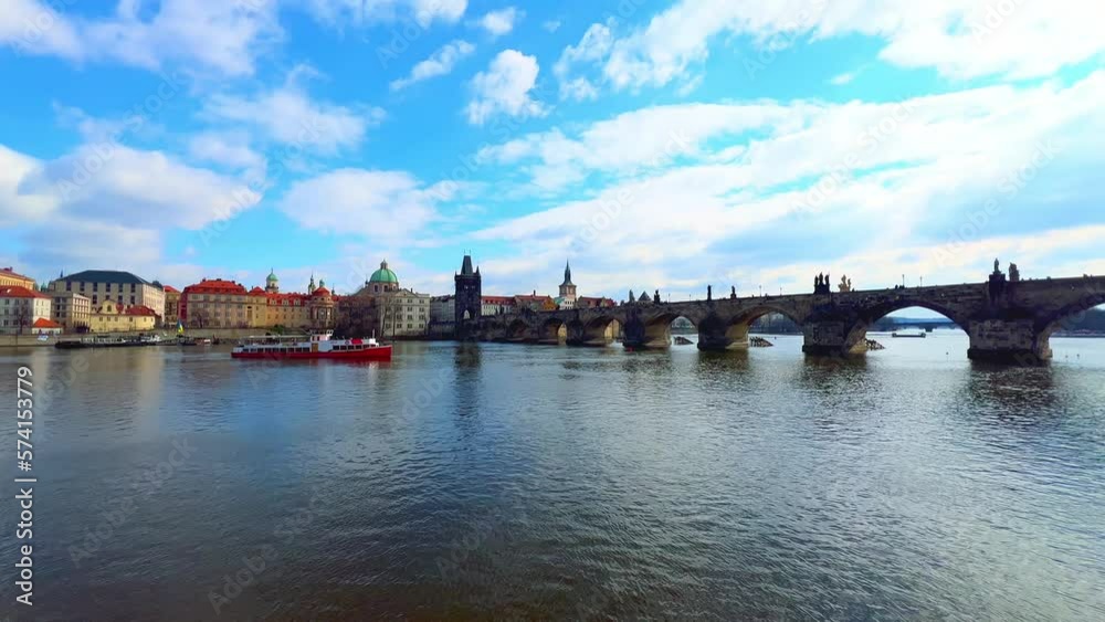 Wall mural The tourist boat on Vltava River, Prague, Czechia