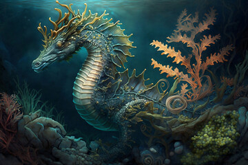 Fototapeta na wymiar Exploring Sea Dragon Fish Monsters Through Generative Ai