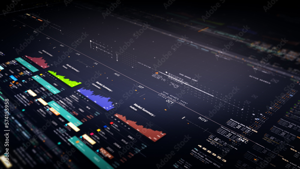 Aufkleber business stock market, trading, info graphic with animated graphs, charts and data numbers insight a