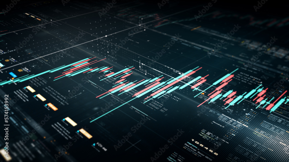 Aufkleber Business stock market, trading, info graphic with animated graphs, charts and data numbers insight analysis to be shown on monitor display screen for business meeting mock up theme