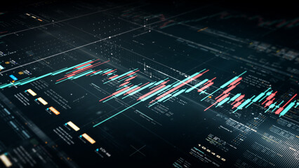 Business stock market, trading, info graphic with animated graphs, charts and data numbers insight analysis to be shown on monitor display screen for business meeting mock up theme