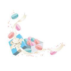 ギフトボックス入りマカロン　イラスト・素材・挿絵　ホワイトデー