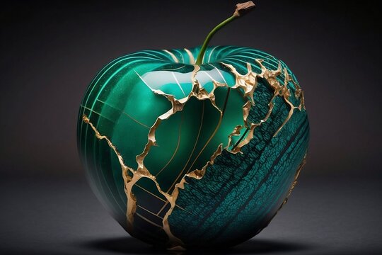Malachite and Gold Apple Decoration Generative AI