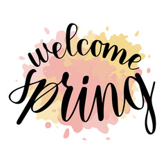 Welcome Spring lettering phrase with paint