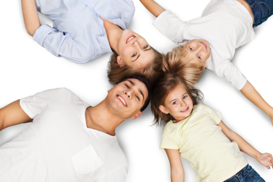 Portrait of happy family lying on floor in their new house - Powered by Adobe