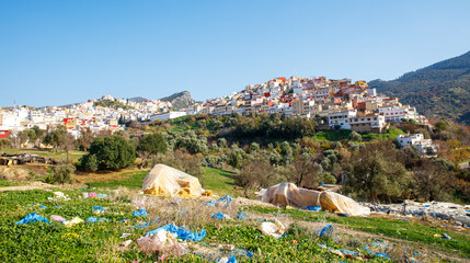 Moroccan village in the mountain and waste pollution