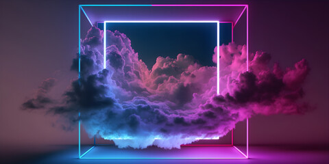 Abstract cloud illuminated with a neon light