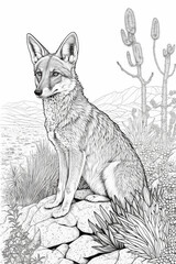 black and white adult coloring book illustration, nature
