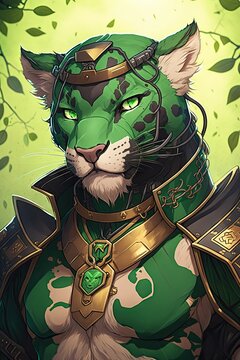 Beautiful Saint Patrick's Day Parade Celebrating Cute Creatures, Nature, and Biodiversity: Panther Animal in Festive Green Attire Celebration of Irish Culture and Happiness (generative AI)