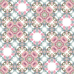 Flat illustration vector-style image of geometric floral and leaves in seamless pattern