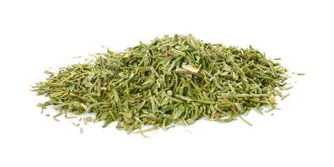 Pile of dried thyme isolated on white