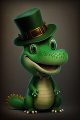 Beautiful Saint Patrick's Day Parade Celebrating Cute Creatures, Nature, and Biodiversity: Alligator Animal in Festive Green Attire Celebration of Irish Culture and Happiness (generative AI)