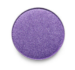 Violet eye shadow on white background, top view. Decorative cosmetics