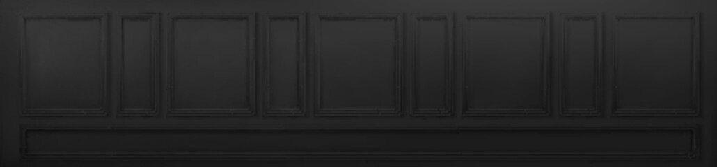 Fototapeta premium Classic panel wall for luxury vintage interior. Black wall with wood borders, frames and moldings. Elegant decoration for house, hotel or office, vector realistic background