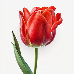 Red tulip isolated on white background. Floral design element. 3d render illustration. 