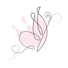 Butterflies line art set. Contour work of one line, for decoration, logo, etc