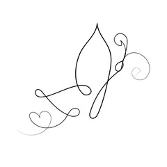 Butterflies line art set. Contour work of one line, for decoration, logo, etc