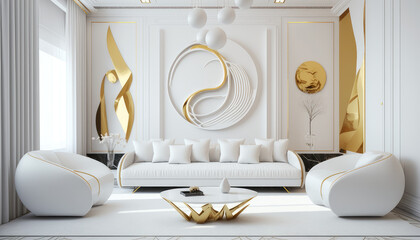 White Room with Golden Elements Conceptual Design Unique Style Luxury Generative AI