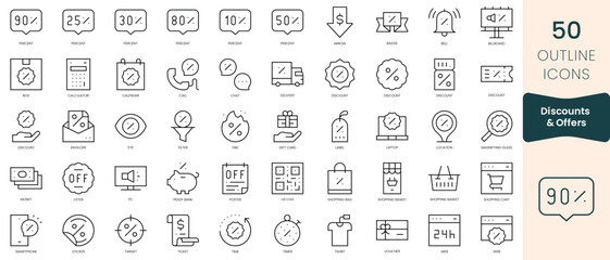 Set of discounts and offers icons. Thin linear style icons Pack. Vector Illustration