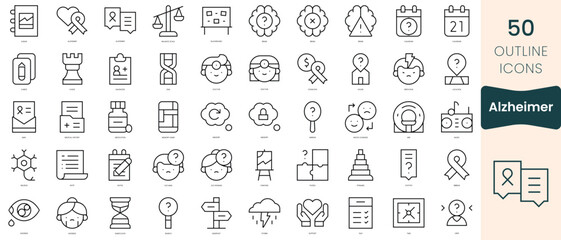 Set of alzheimer icons. Thin linear style icons Pack. Vector Illustration