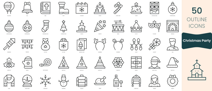 Set of christmas party icons. Thin linear style icons Pack. Vector Illustration
