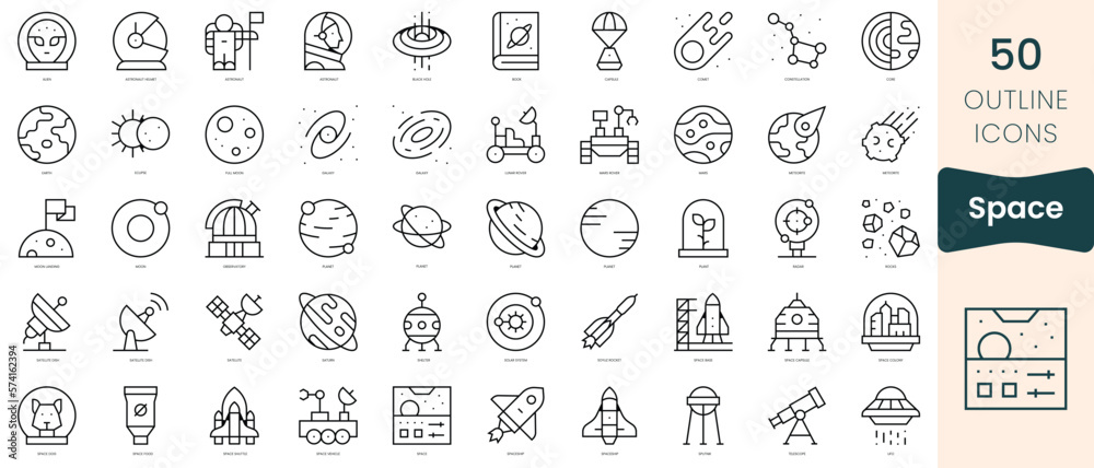 Wall mural set of space icons. thin linear style icons pack. vector illustration