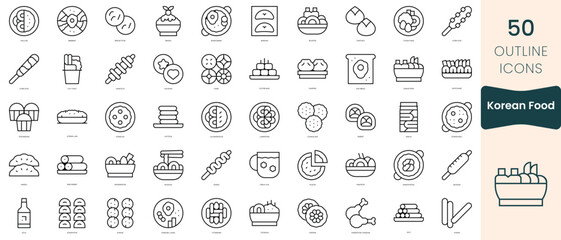 Fototapeta na wymiar Set of korean food icons. Thin linear style icons Pack. Vector Illustration