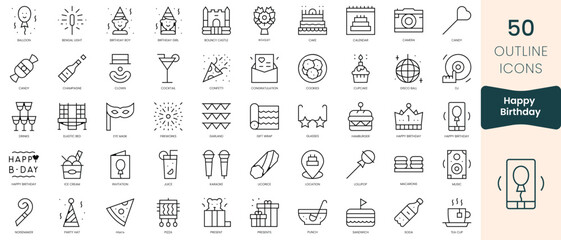 Obraz na płótnie Canvas Set of happy birthday icons. Thin linear style icons Pack. Vector Illustration