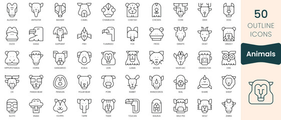 Fototapeta na wymiar Set of animals icons. Thin linear style icons Pack. Vector Illustration