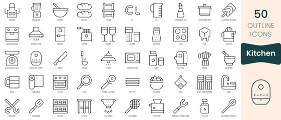 Set of kitchen icons. Thin linear style icons Pack. Vector Illustration