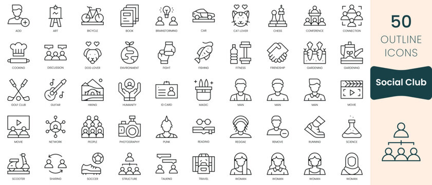 Set of social club icons. Thin linear style icons Pack. Vector Illustration