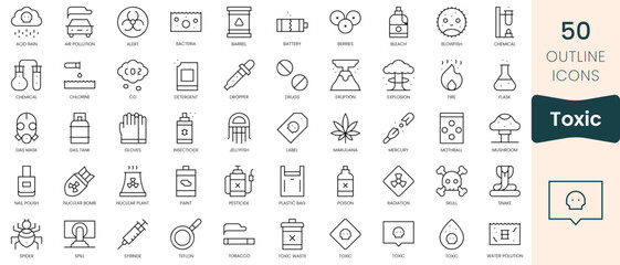Set of toxic icons. Thin linear style icons Pack. Vector Illustration