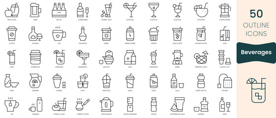 Naklejka na ściany i meble Set of beverages icons. Thin linear style icons Pack. Vector Illustration