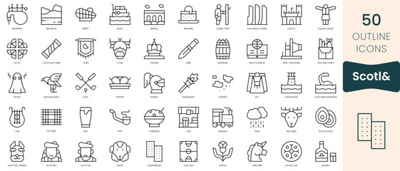 Set of scotland icons. Thin linear style icons Pack. Vector Illustration