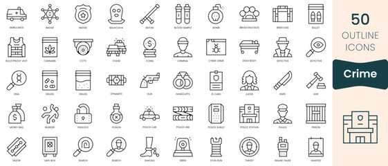 Set of crime icons. Thin linear style icons Pack. Vector Illustration