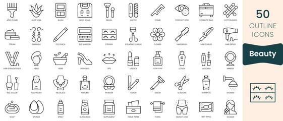 Fototapeta na wymiar Set of beauty icons. Thin linear style icons Pack. Vector Illustration